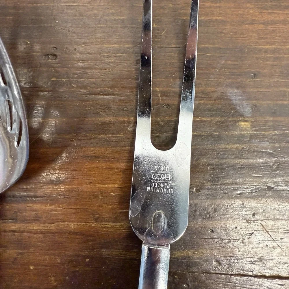 VNTG Ekco Flint Utensils Black Riveted Handles Stainless Steel Spoon Fork USA‎